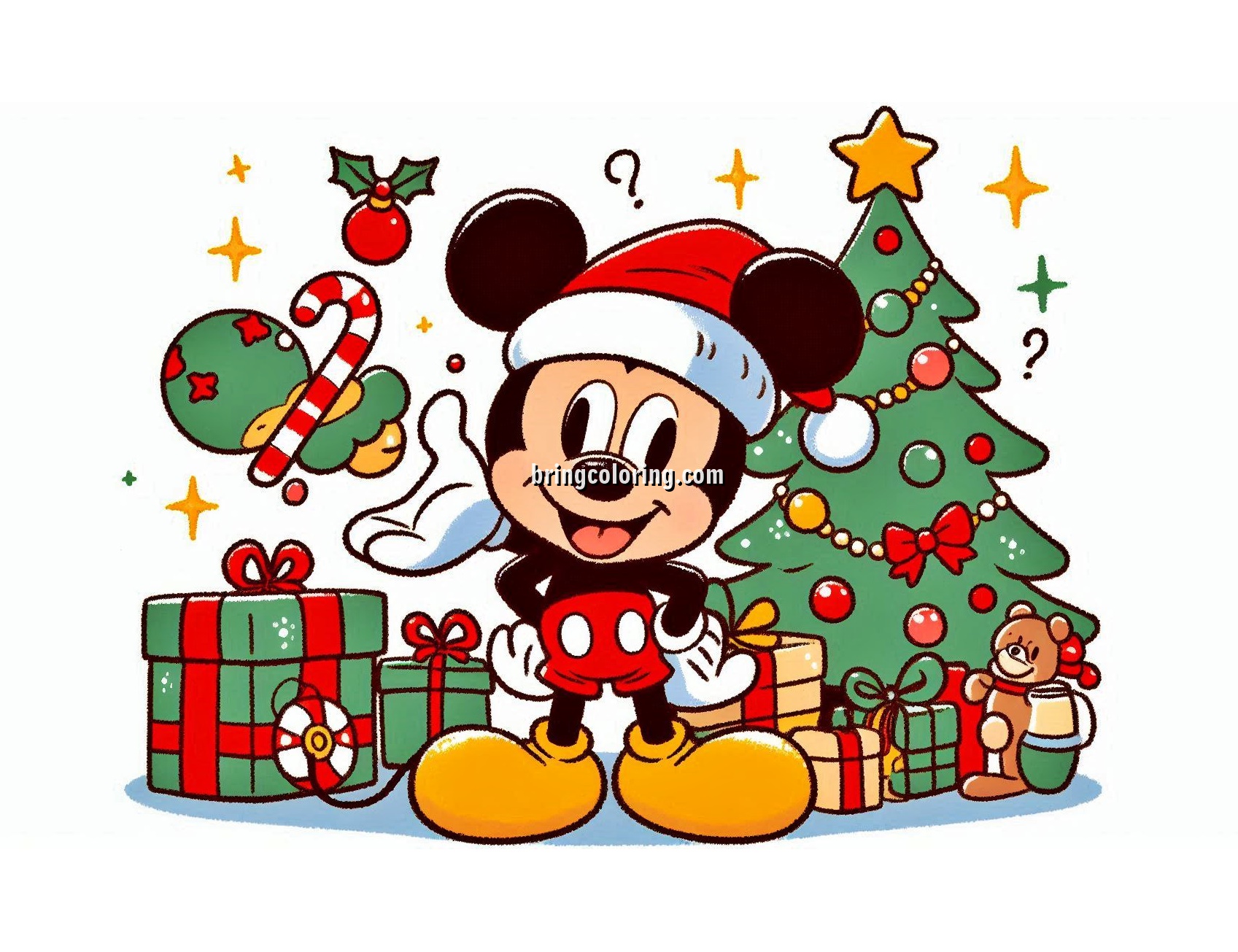 Merry Christmas Greetings from Mickey Mouse Coloring Page 4 Image of Mickey Mouse Celebrate Christmas Coloring