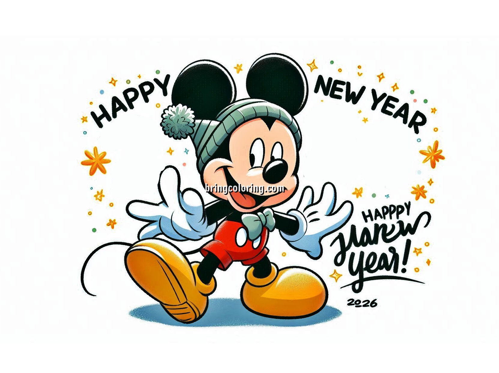 Mickey Mouse Wishes You a Happy New Year Coloring Pages 4 Image of Mickey Mouse Celebrate Happy New Year 2026 Coloring