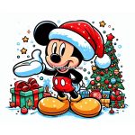Mickey Mouse is Ready for Holiday Fun in His Santa Hat! Image of Mickey Mouse Wearing a Santa Hat at Christmas Celebration Coloring