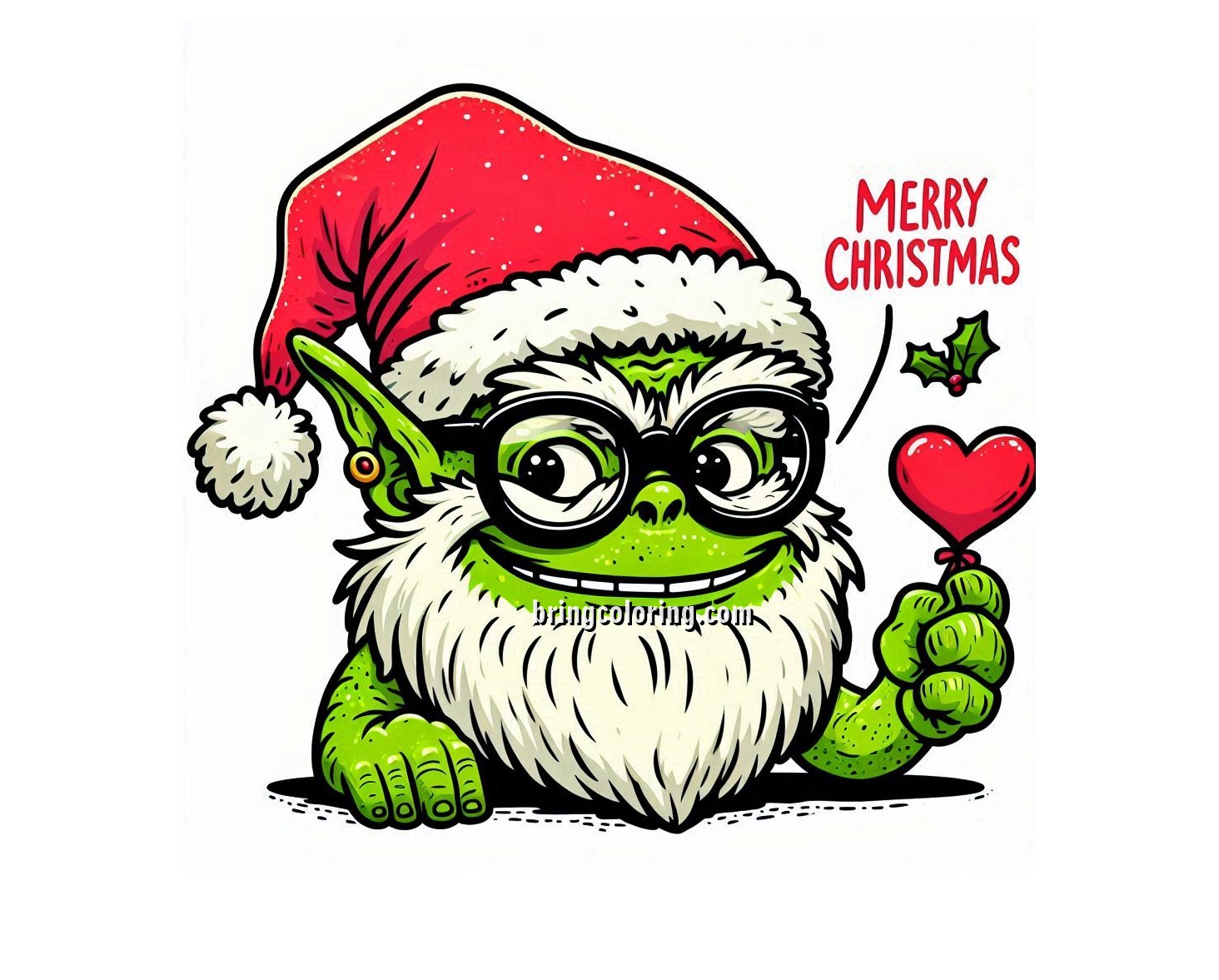 Image of Mr Grinch with Santa Hat Merry Christmas Coloring