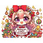 Image of cute chibi anime wishes you a Merry Christmas coloring