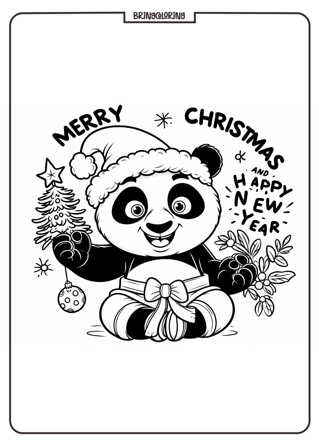 Kungfu Panda celebrates Christmas and Happy New Year Coloring Page bringcoloring.com