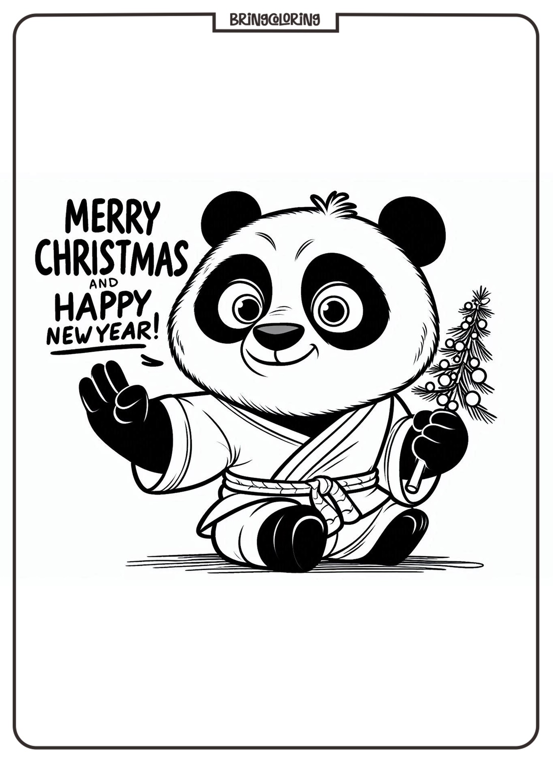 Kungfu Panda celebrates Christmas and Happy New Year Coloring Pages bringcoloring.com