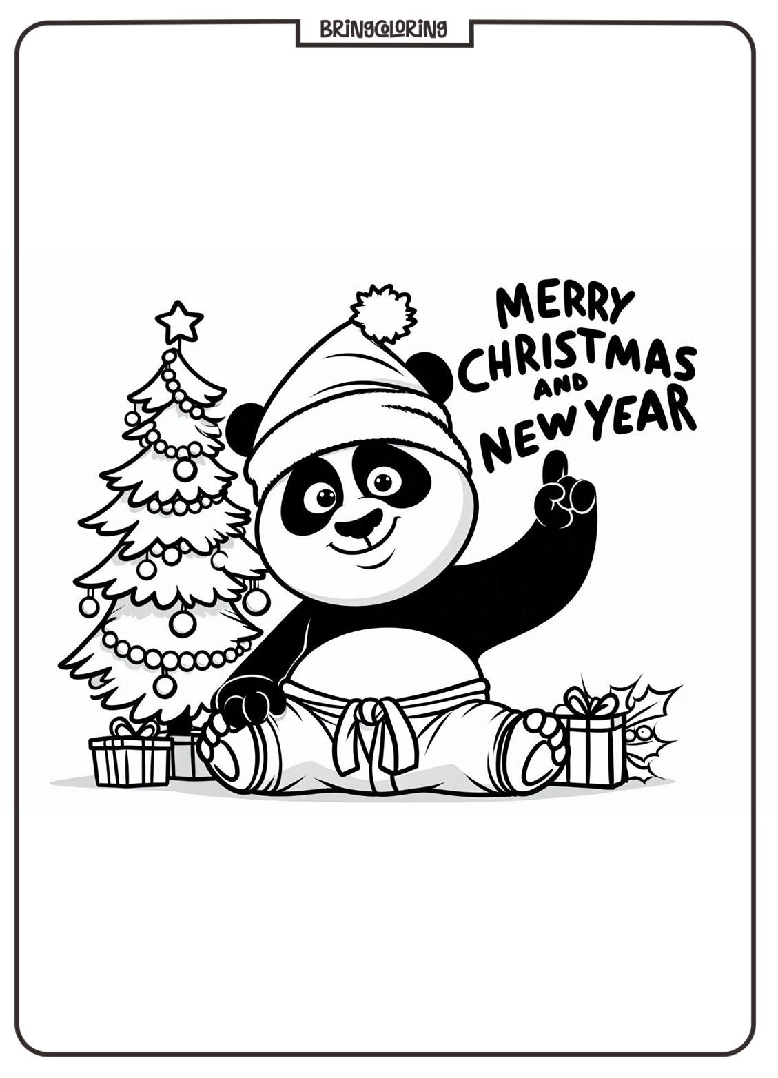 Kungfu Panda celebrates Christmas and Happy New Year Coloring bringcoloring.com