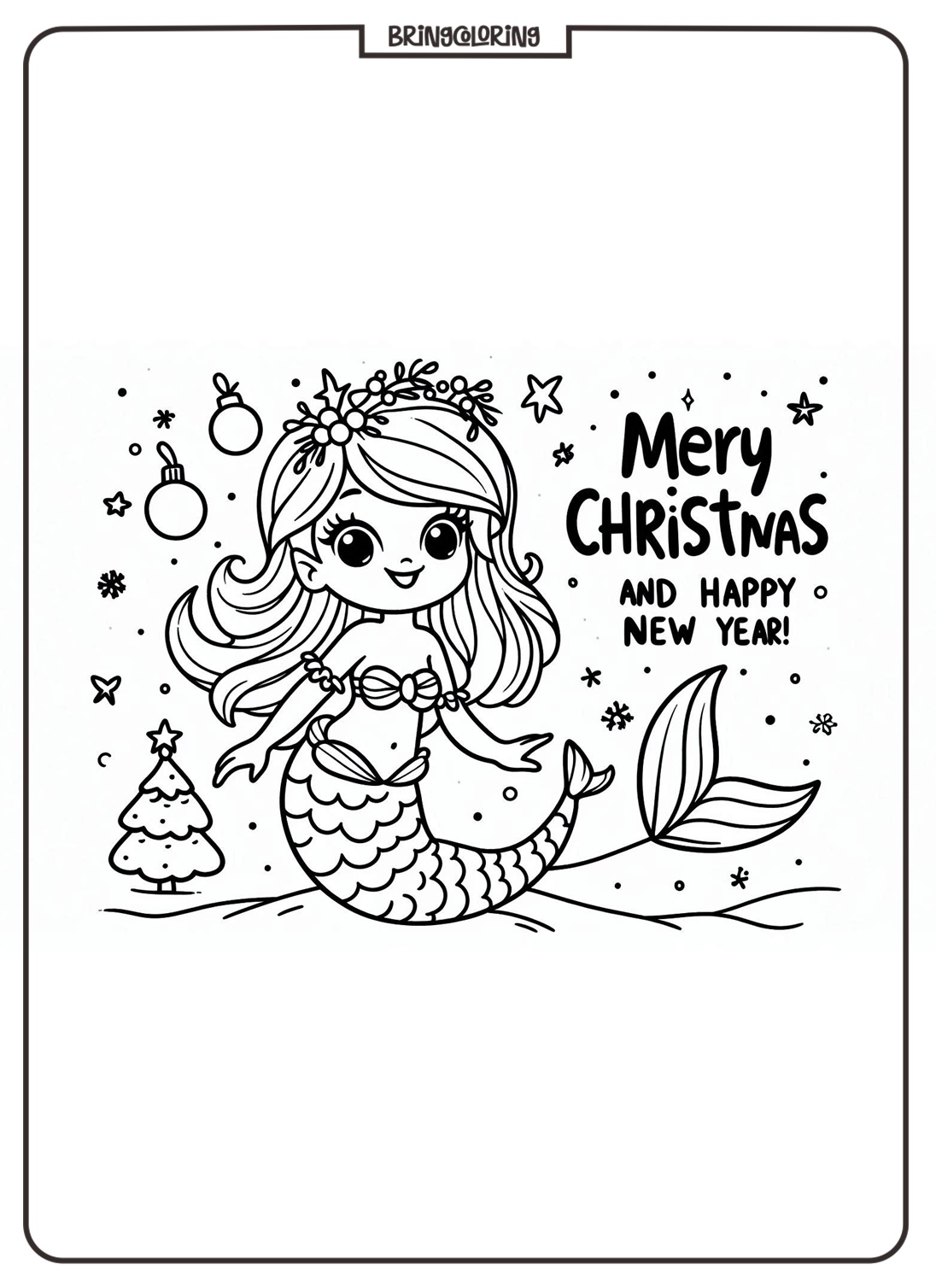 Little Mermaid Celebrates Christmas and Happy New Year Coloring Pages 2 Little Mermaid Celebrates Christmas and Happy New Year Coloring Page bringcoloring