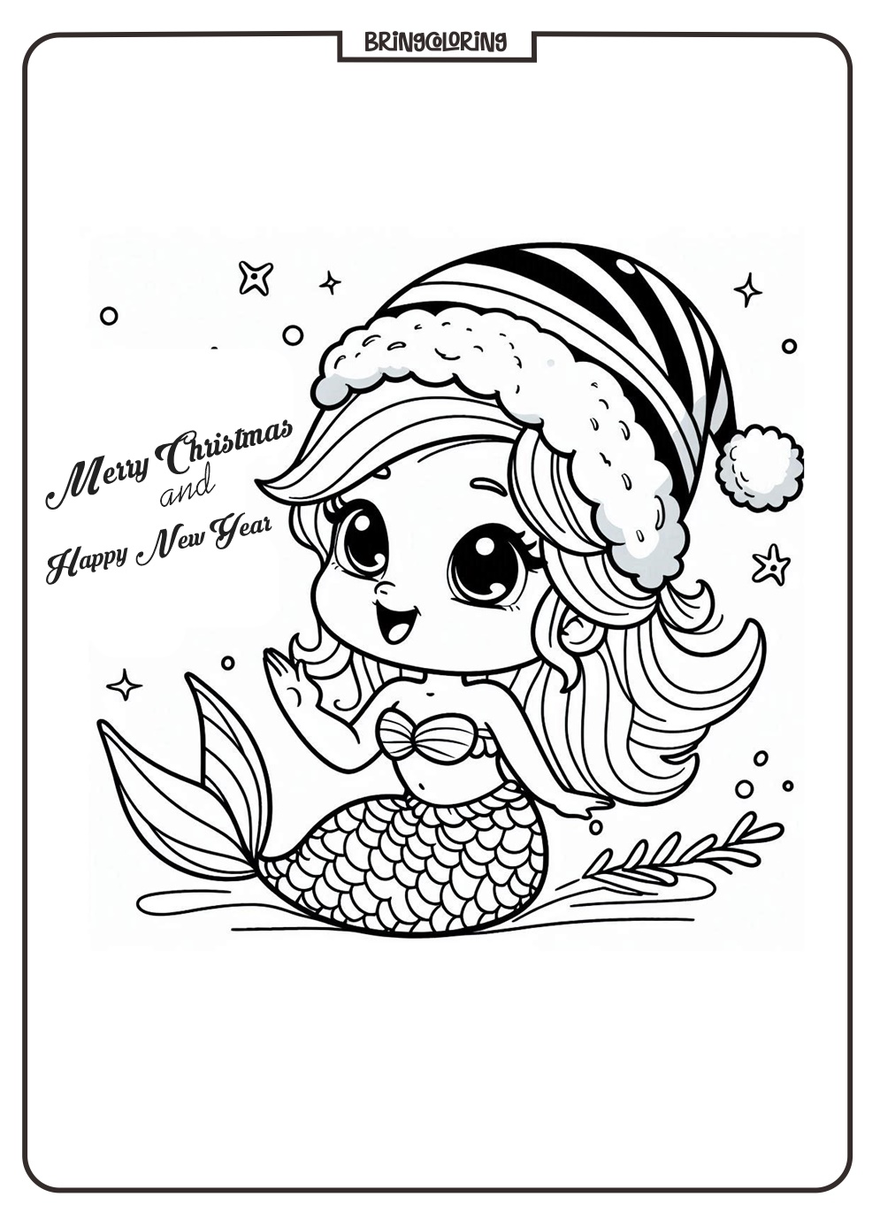 Little Mermaid Celebrates Christmas and Happy New Year Coloring Pages 3 Little Mermaid Celebrates Christmas and Happy New Year Coloring Pages bringcoloring