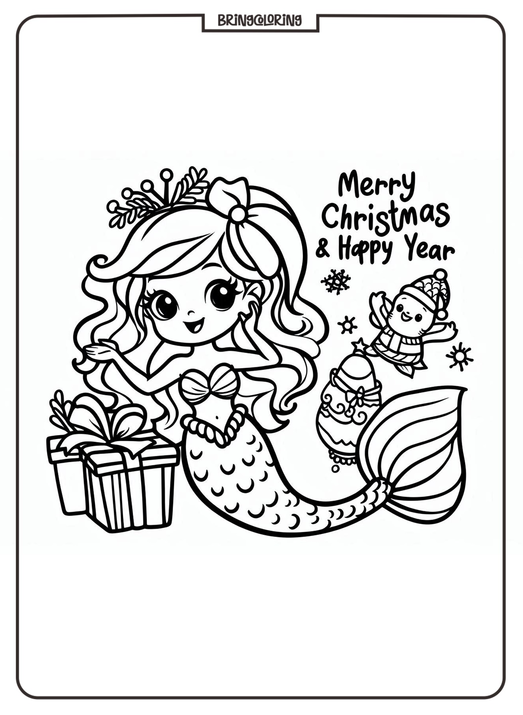 Little Mermaid Celebrates Christmas and Happy New Year Coloring Pages 1 Little Mermaid Celebrates Christmas and Happy New Year Coloring bringcoloring