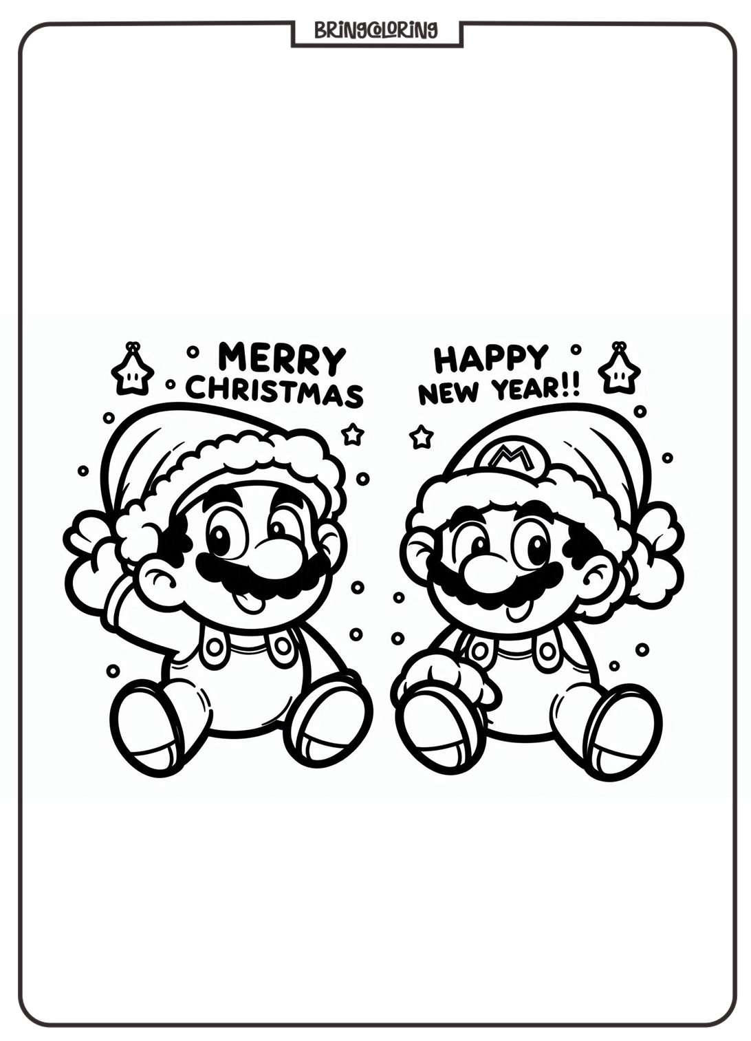 Mario Bros Celebrates Christmas and Happy New Year Coloring Page bringcoloring.com