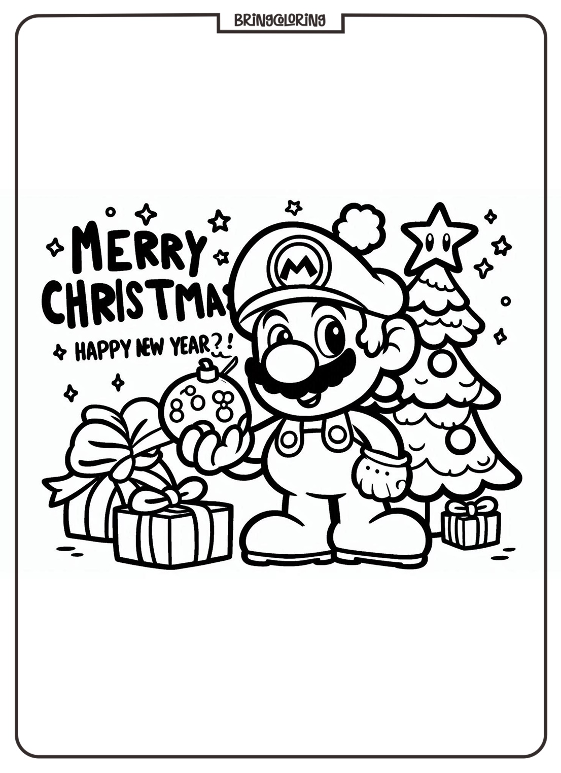 Mario Bros Celebrates Christmas and Happy New Year Coloring Pages
