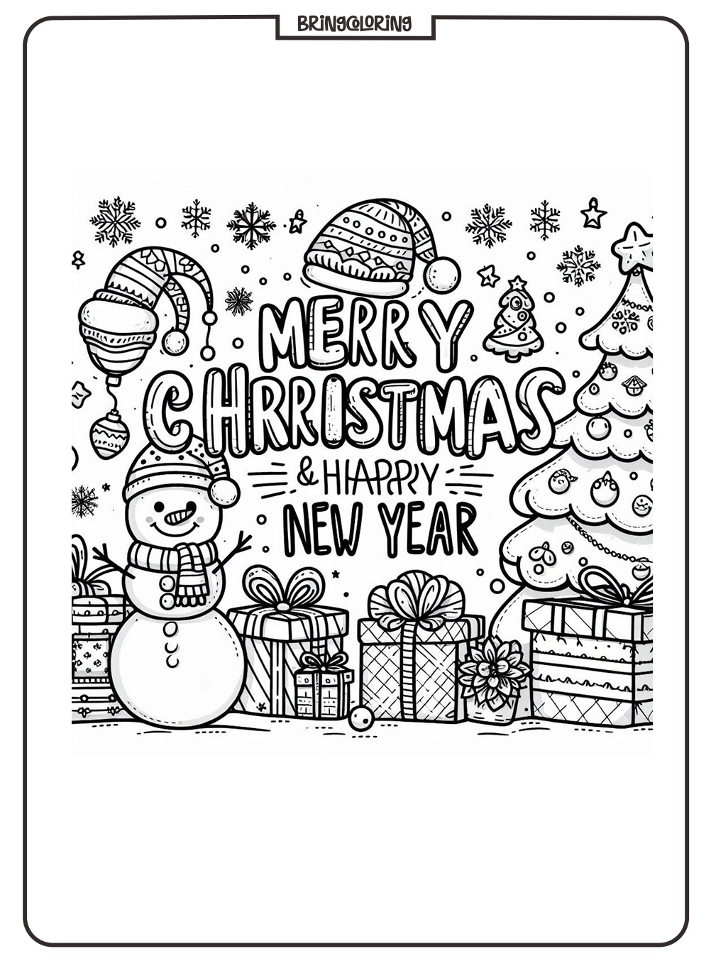 Merry Christmas and happy New Year Coloring Online Page Bringcoloring.com