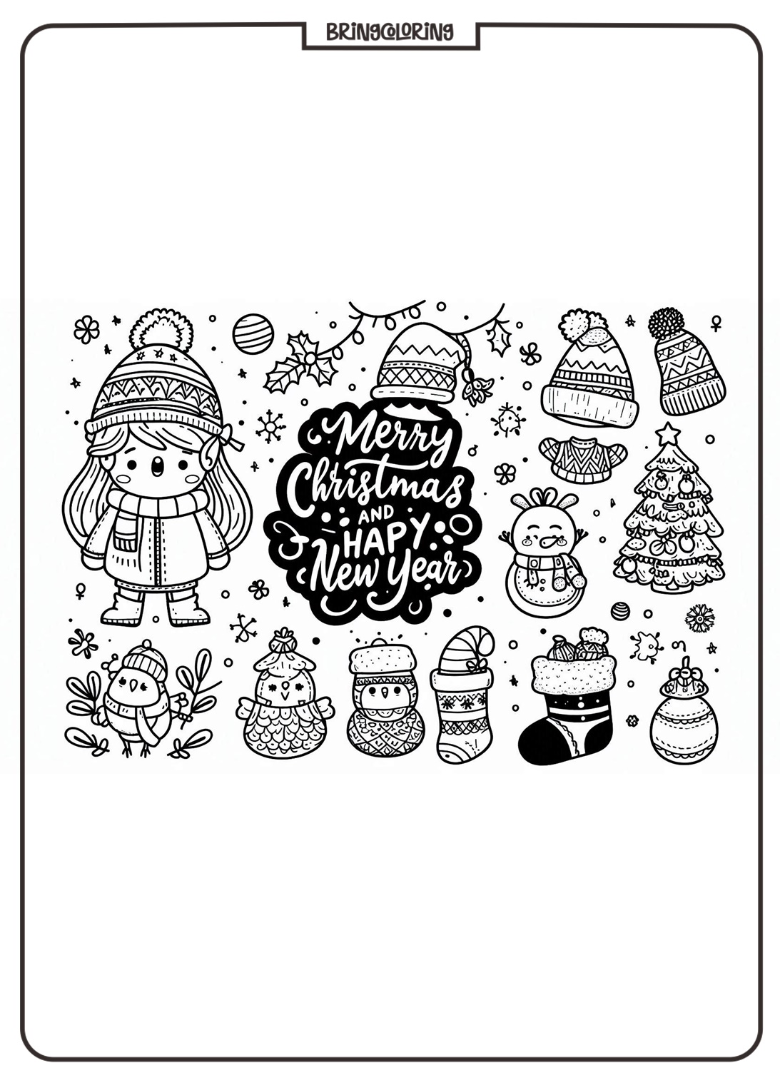 Merry Christmas and happy New Year Coloring Pages Bringcoloring.com