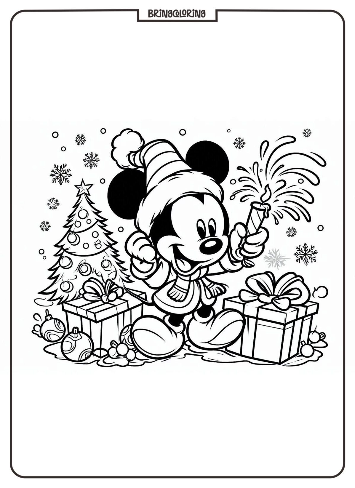Merry Christmas Greetings from Mickey Mouse Coloring Page 1 Mickey Mouse Celebrate Christmas Coloring Online bringcoloring.com