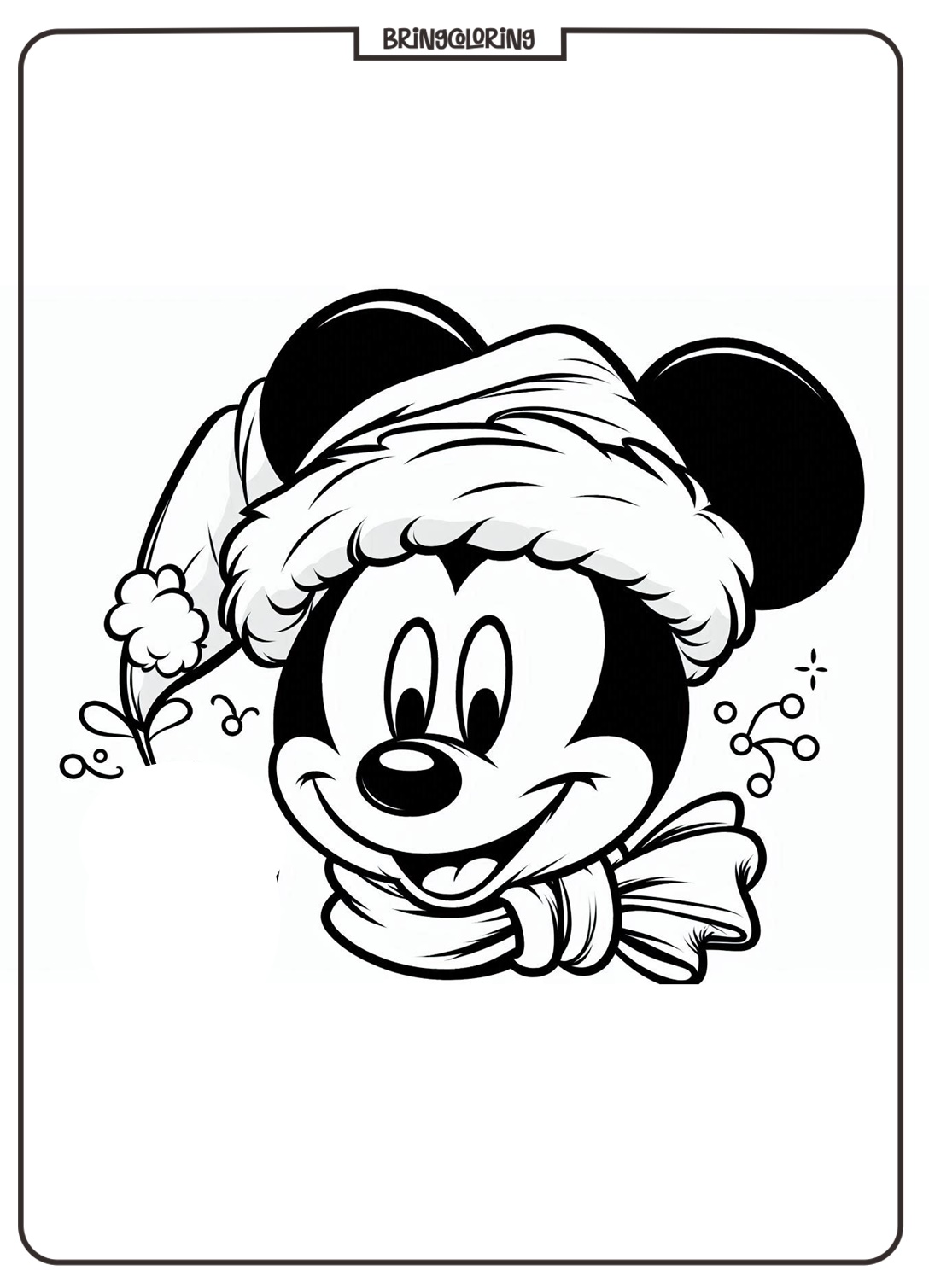 Mickey Mouse Wearing a Santa Hat at Christmas Celebration Coloring Online Page bringcoloring.com