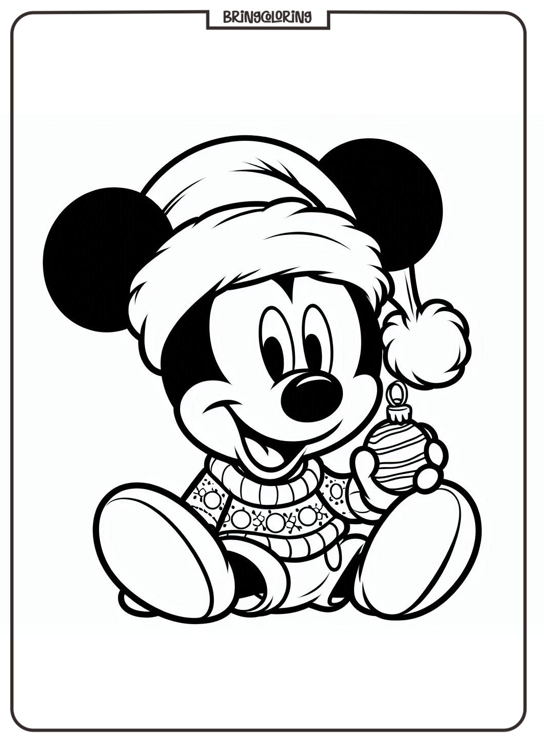 Mickey Mouse Wearing a Santa Hat at Christmas Celebration Coloring Online Pages bringcoloring.com