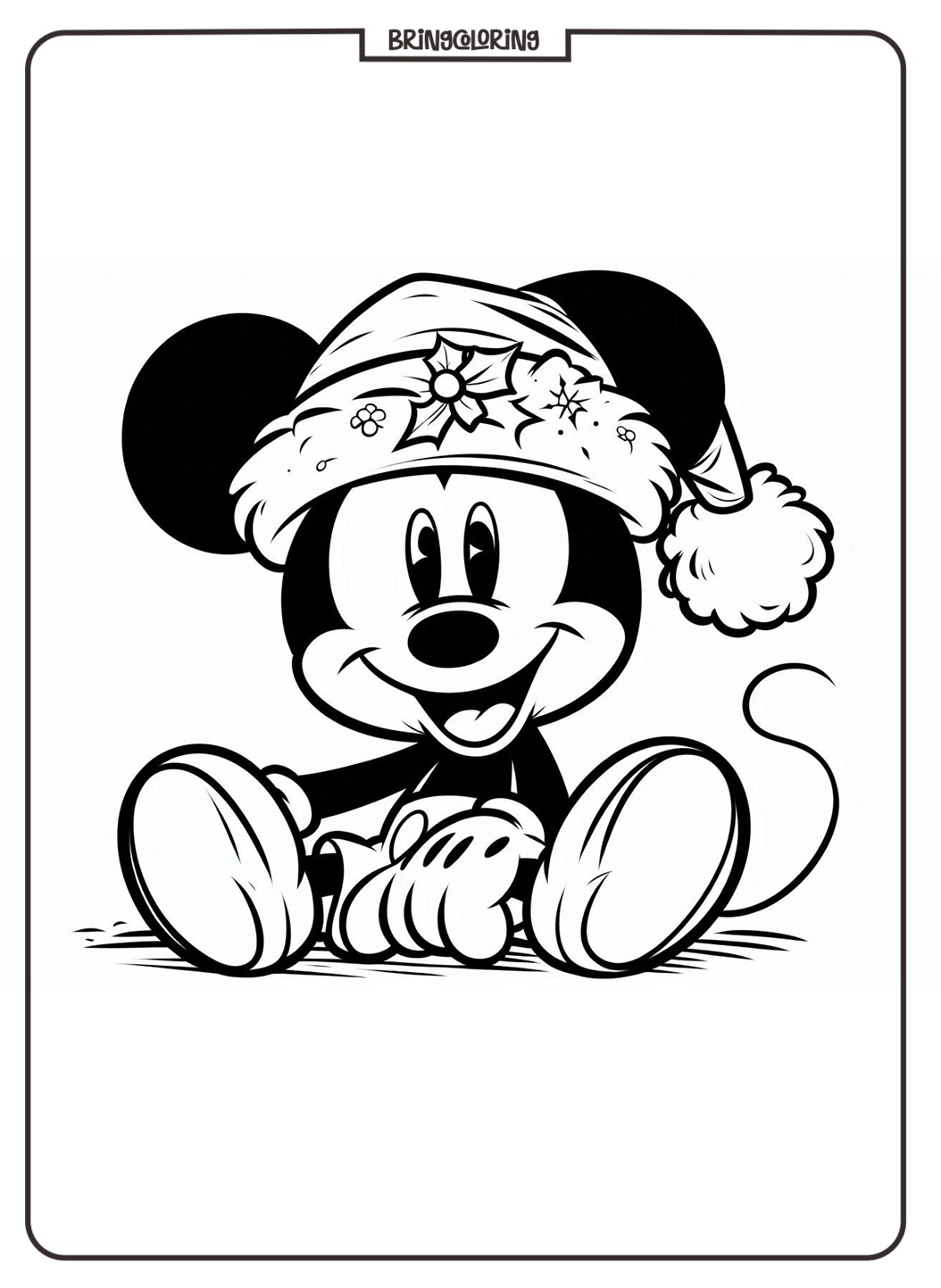 Mickey Mouse Wearing a Santa Hat at Christmas Celebration Coloring Online bringcoloring.com