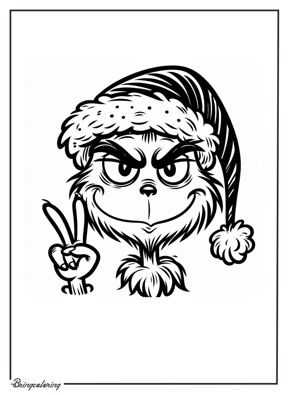 Mr Grinch with Santa Hat Merry Christmas Coloring Online Page bringcoloring.com