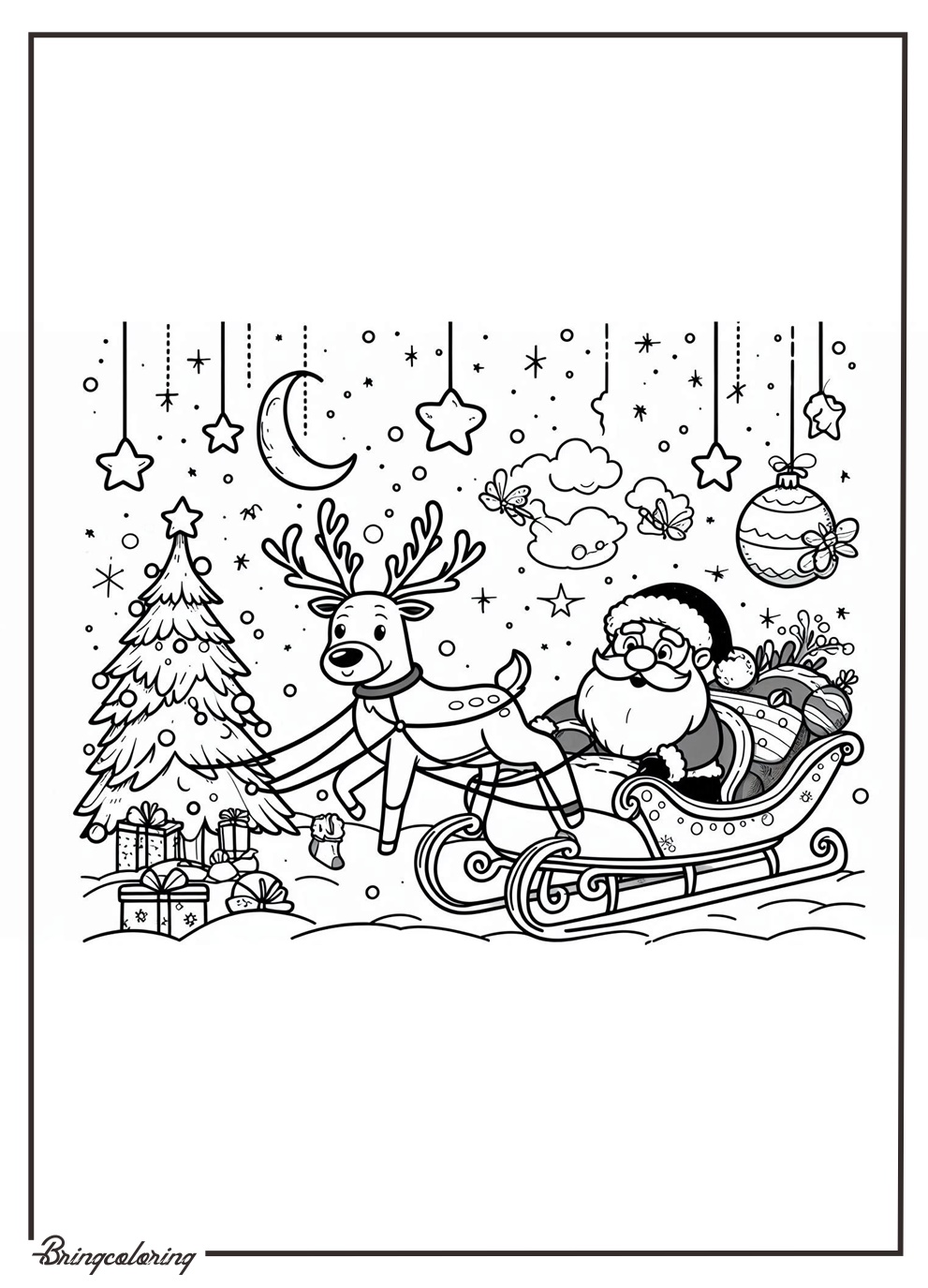 Rudolph and Santa's Sleigh on Christmas Eve Coloring Online Pages bringcoloring.com