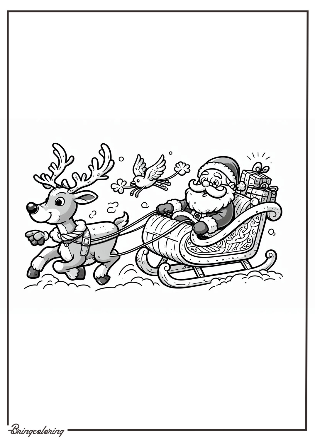 Rudolph and Santa's Sleigh on Christmas Eve Coloring Online bringcoloring.com