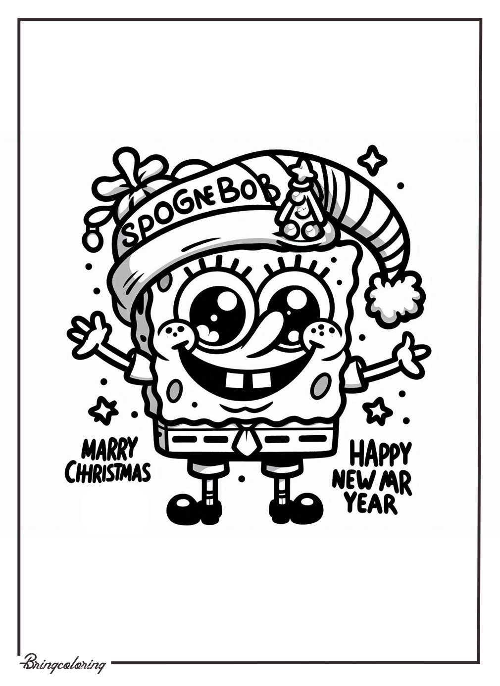 Spongebob Celebrates Christmas and Happy New Year Coloring Page bringcoloring.com