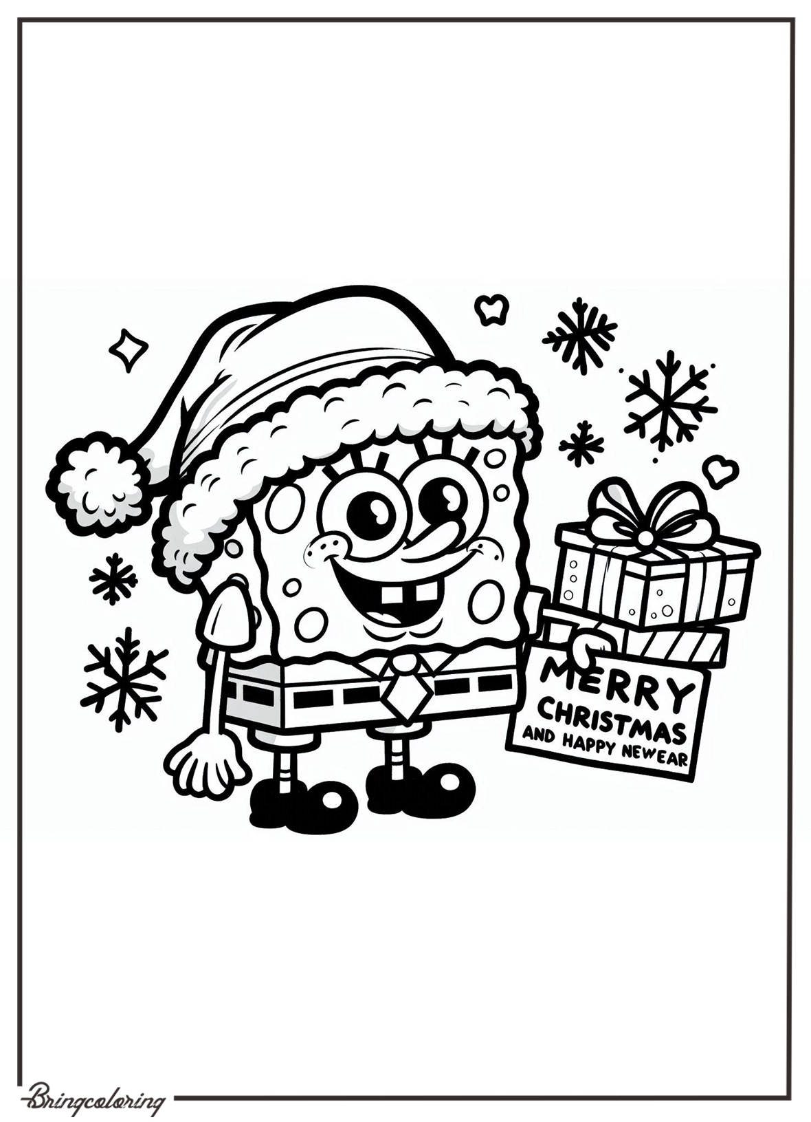 Spongebob Celebrates Christmas and Happy New Year Coloring Pages bringcoloring.com
