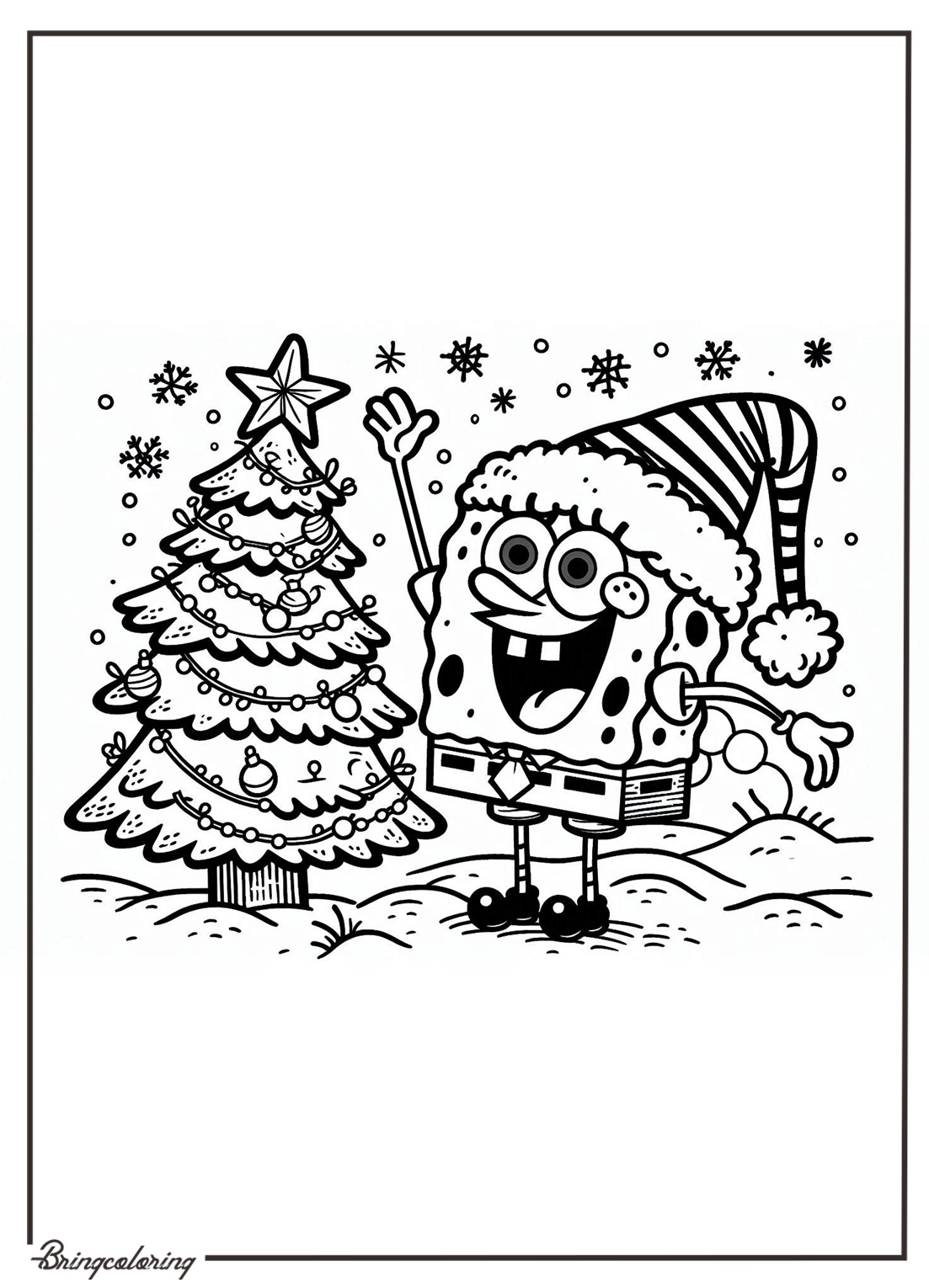 Spongebob celebrates Christmas and Happy New Year bringcoloring.com