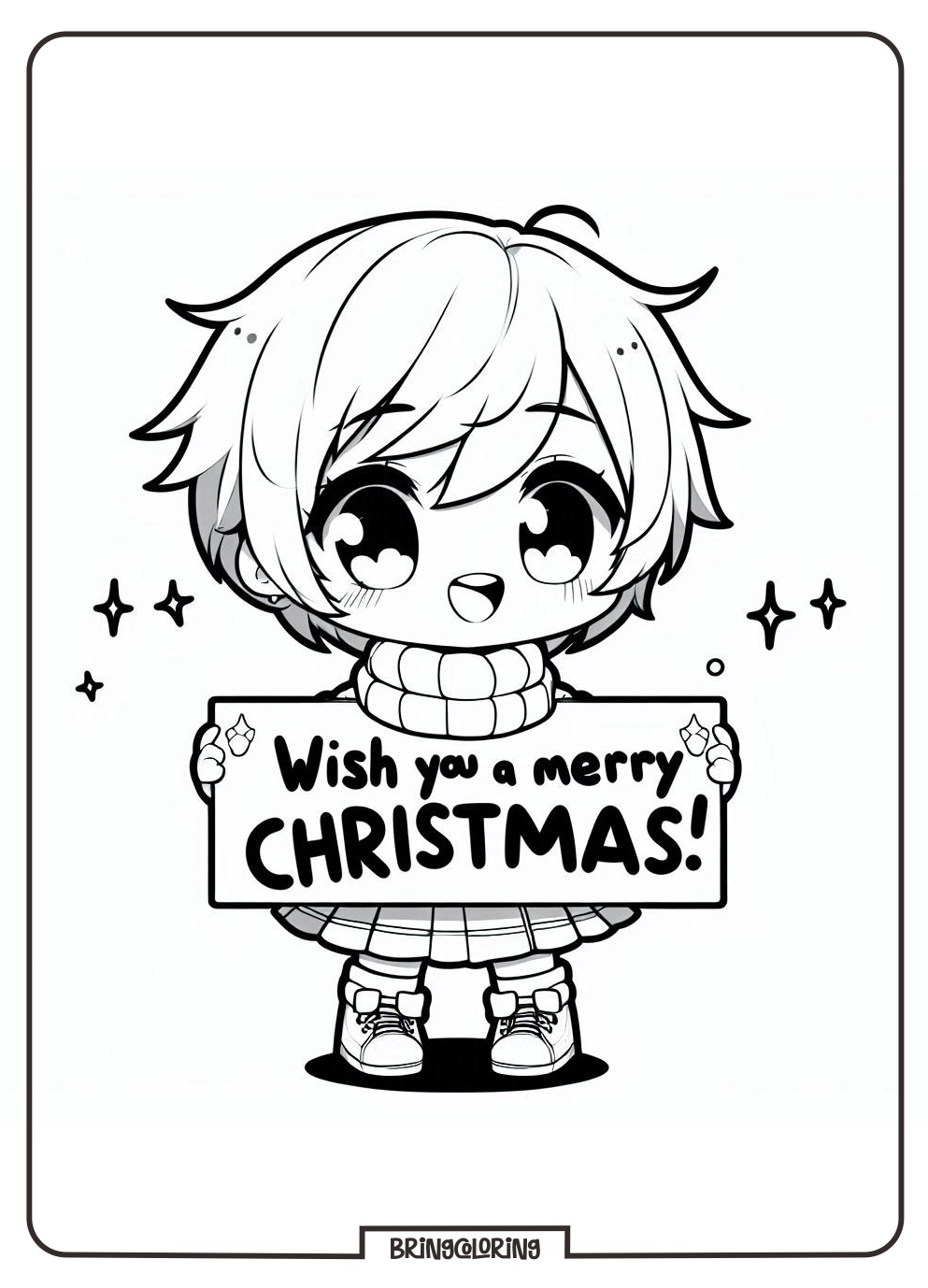 cute chibi anime wishes you a Merry Christmas coloring online pages bringcoloring.com