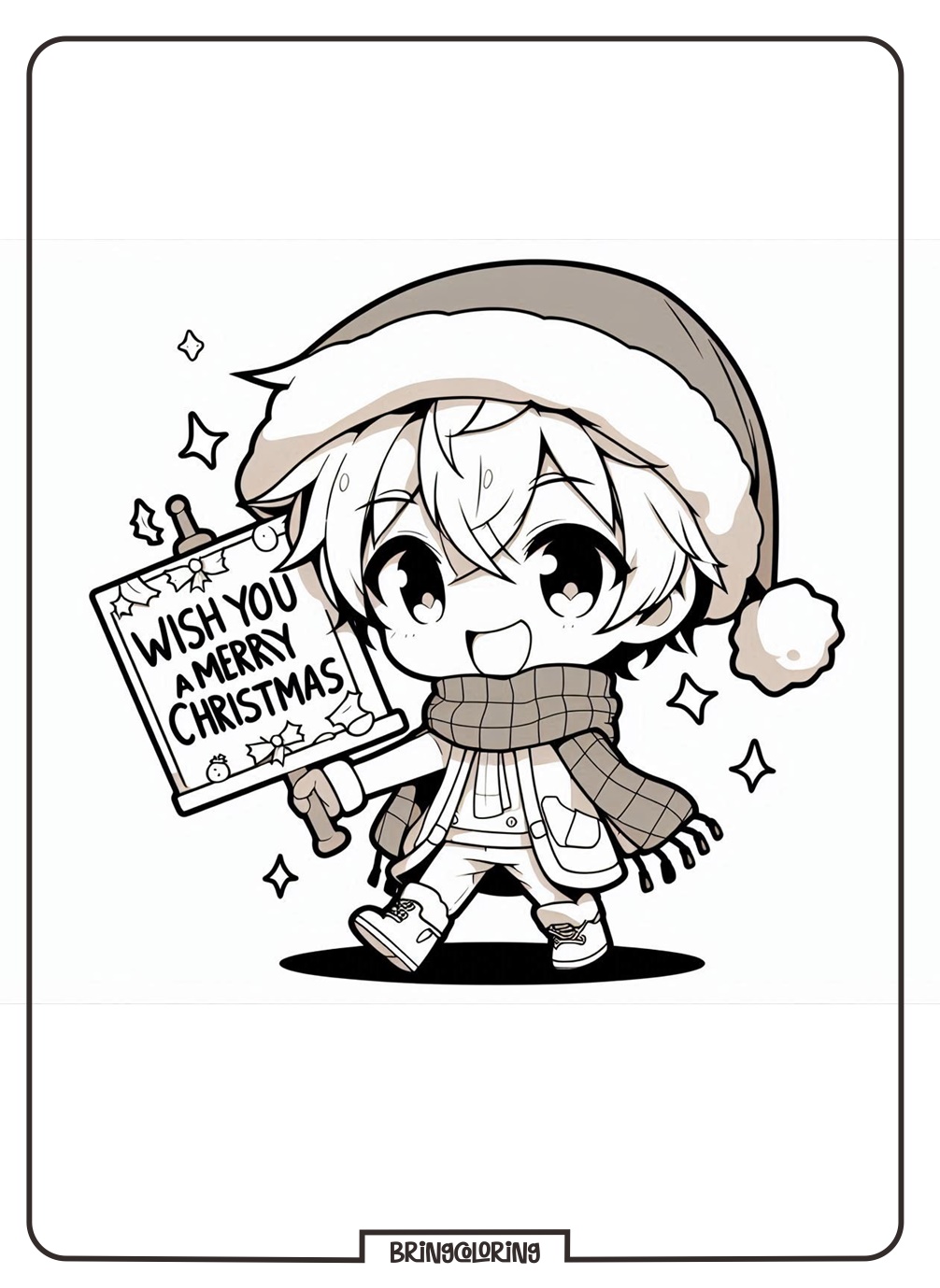 cute chibi anime wishes you a Merry Christmas coloring pages bringcoloring.com