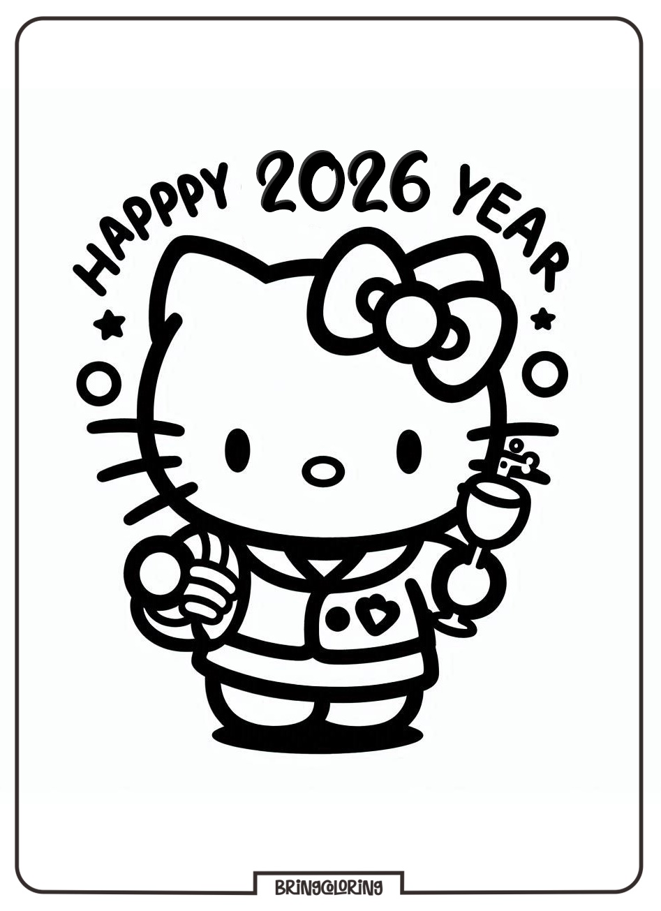 Hello Kitty Celebrate Happy New Year 2026 Coloring Pages for Kids 1 hello kitty celebrate happy new year 2026 coloring online page bringcoloring.com