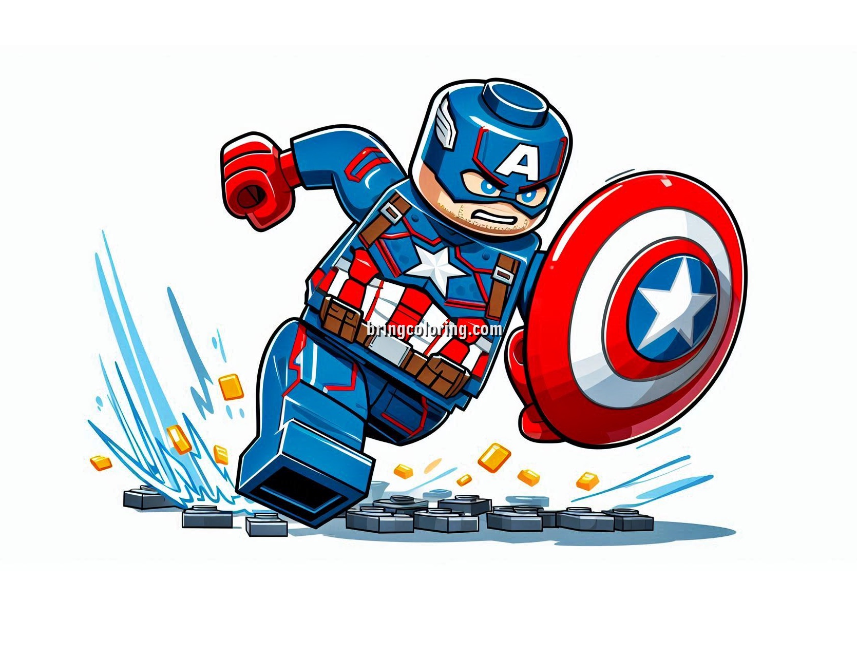 image of Lego captain america in action coloring