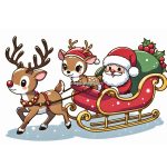 image of Rudolph and Santa's Sleigh on Christmas Eve Coloring