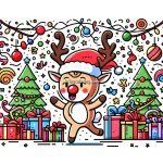 image of rudolph celebrates merry christmas coloring