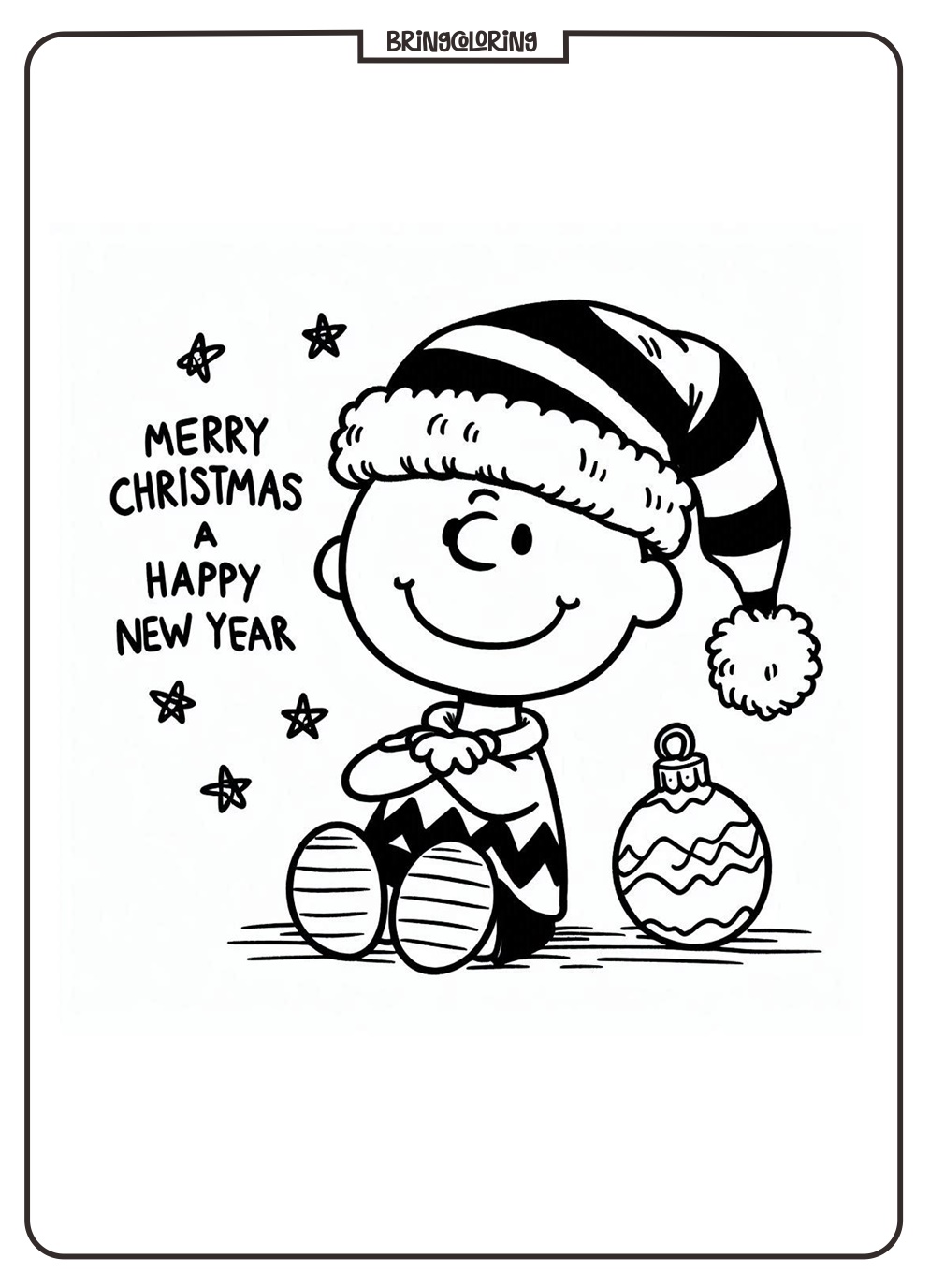 Charlie Brown Wishes You a Merry Christmas and a Happy New Year Coloring Page