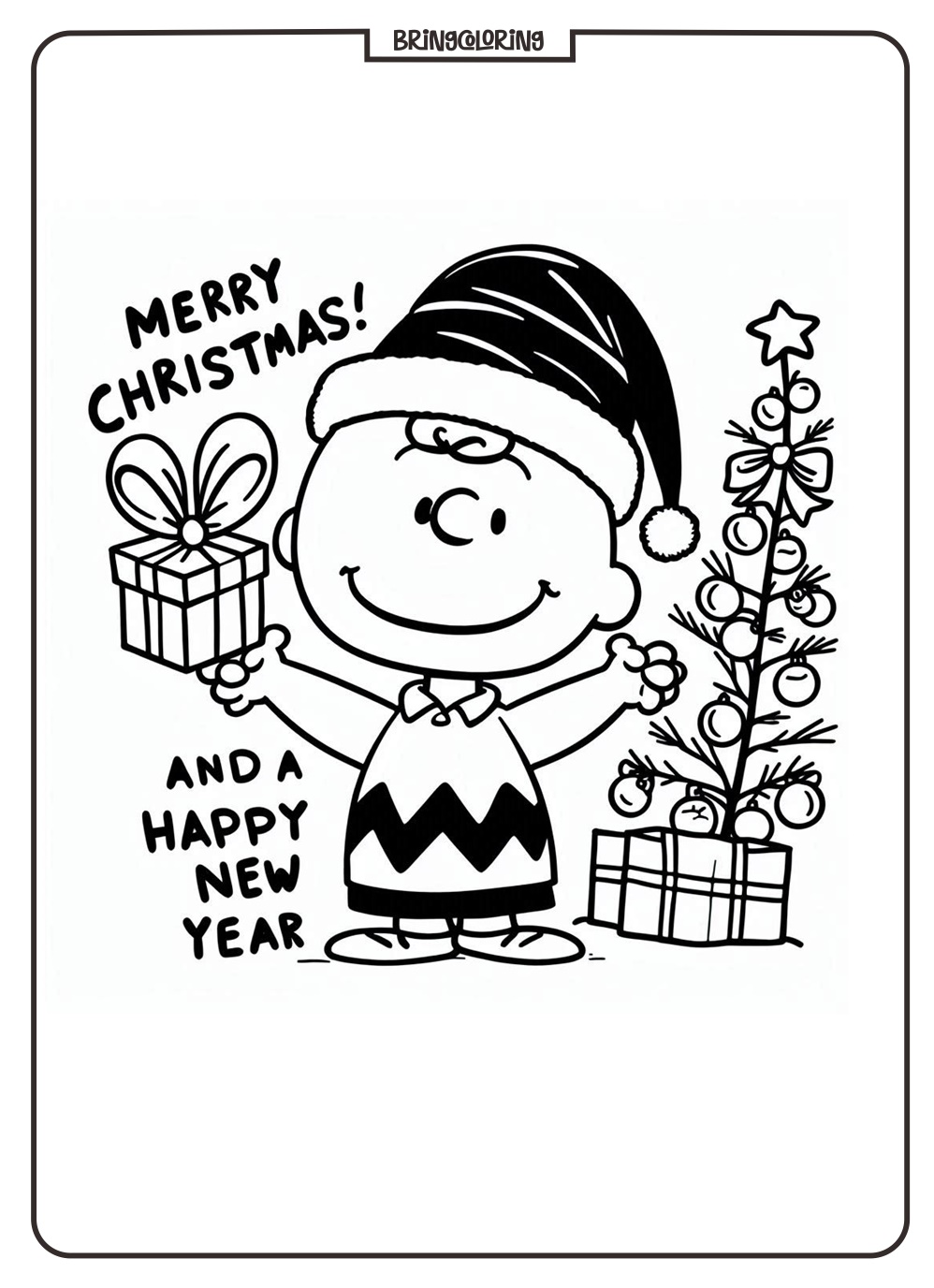 Charlie Brown Wishes You a Merry Christmas and a Happy New Year Coloring Pages
