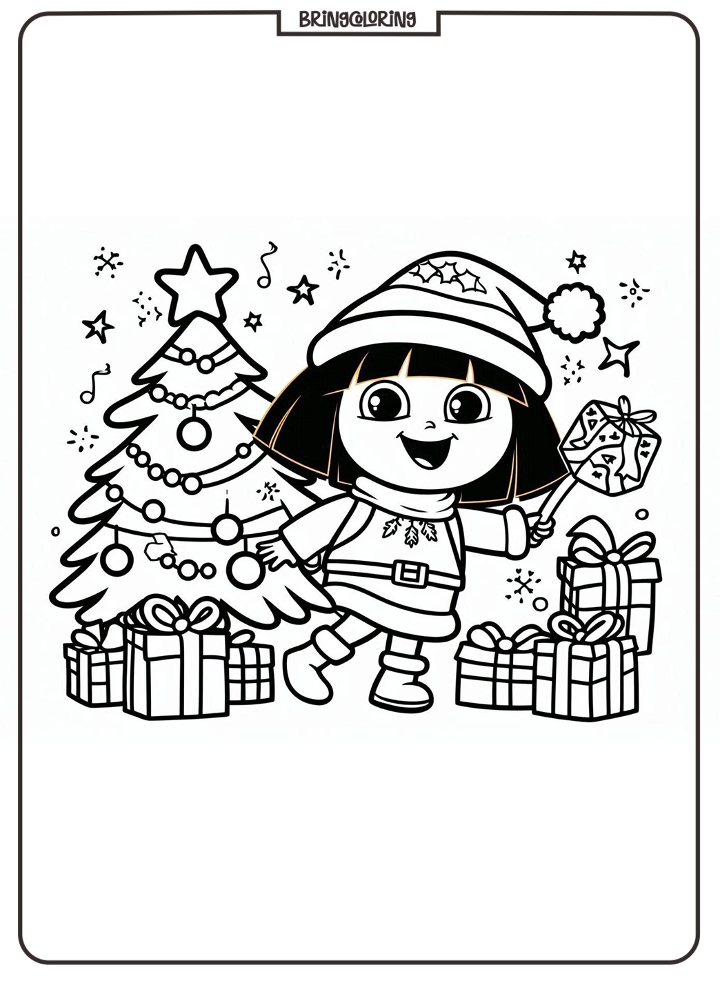 Dora Wishes You a Merry Christmas and a Happy New Year Coloring Online