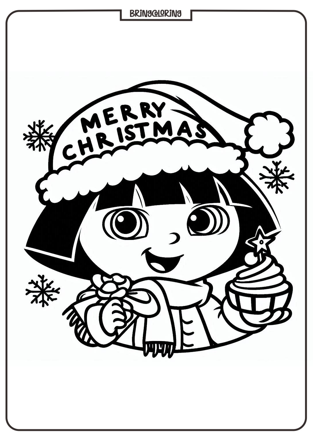 Dora Wishes You a Merry Christmas and a Happy New Year Coloring