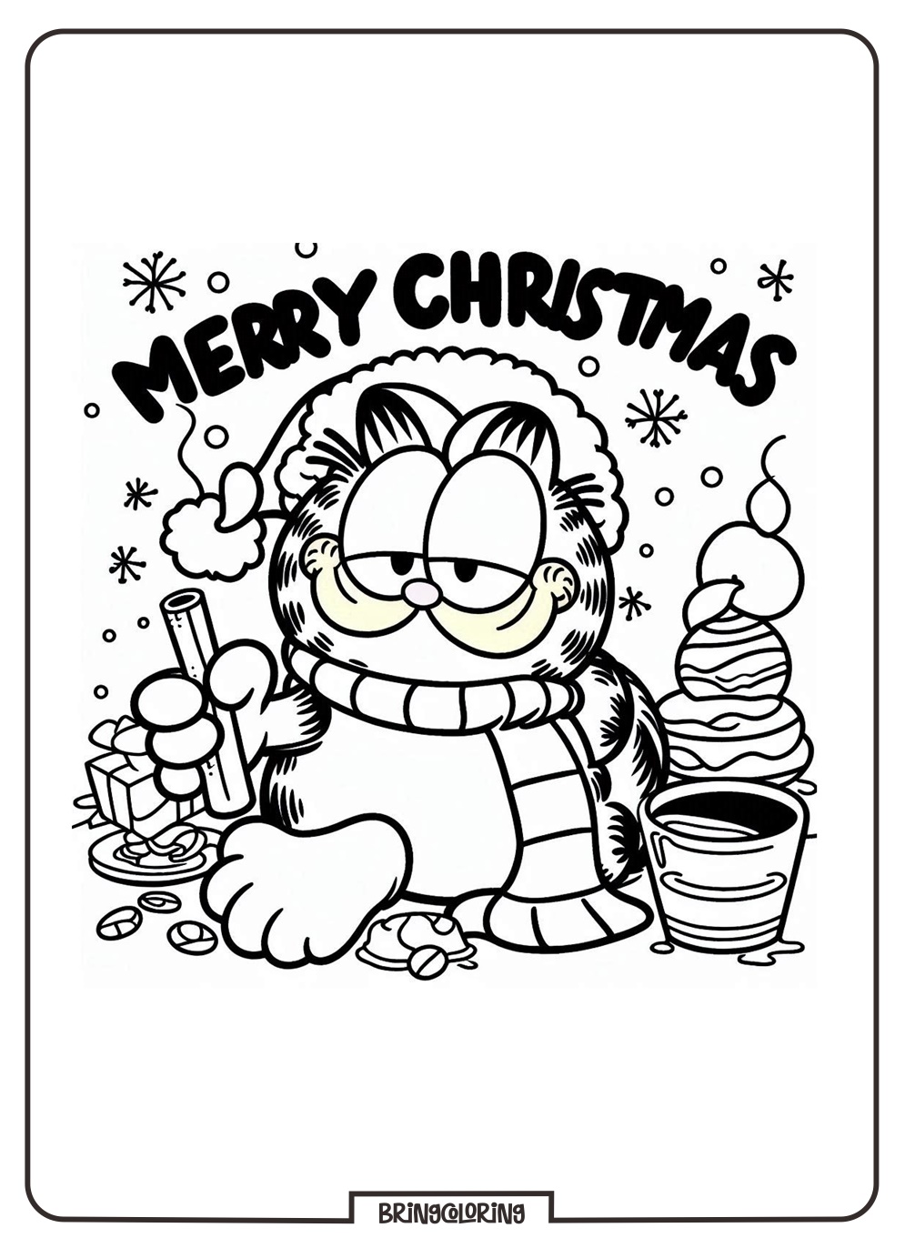 Garfield Wishes You a Merry Christmas and a Happy New Year Coloring Online Page