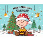 Image of Charlie Brown Wishes You a Merry Christmas and a Happy New Year Coloring