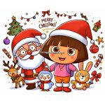 Image of Dora Wishes You a Merry Christmas and a Happy New Year Coloring