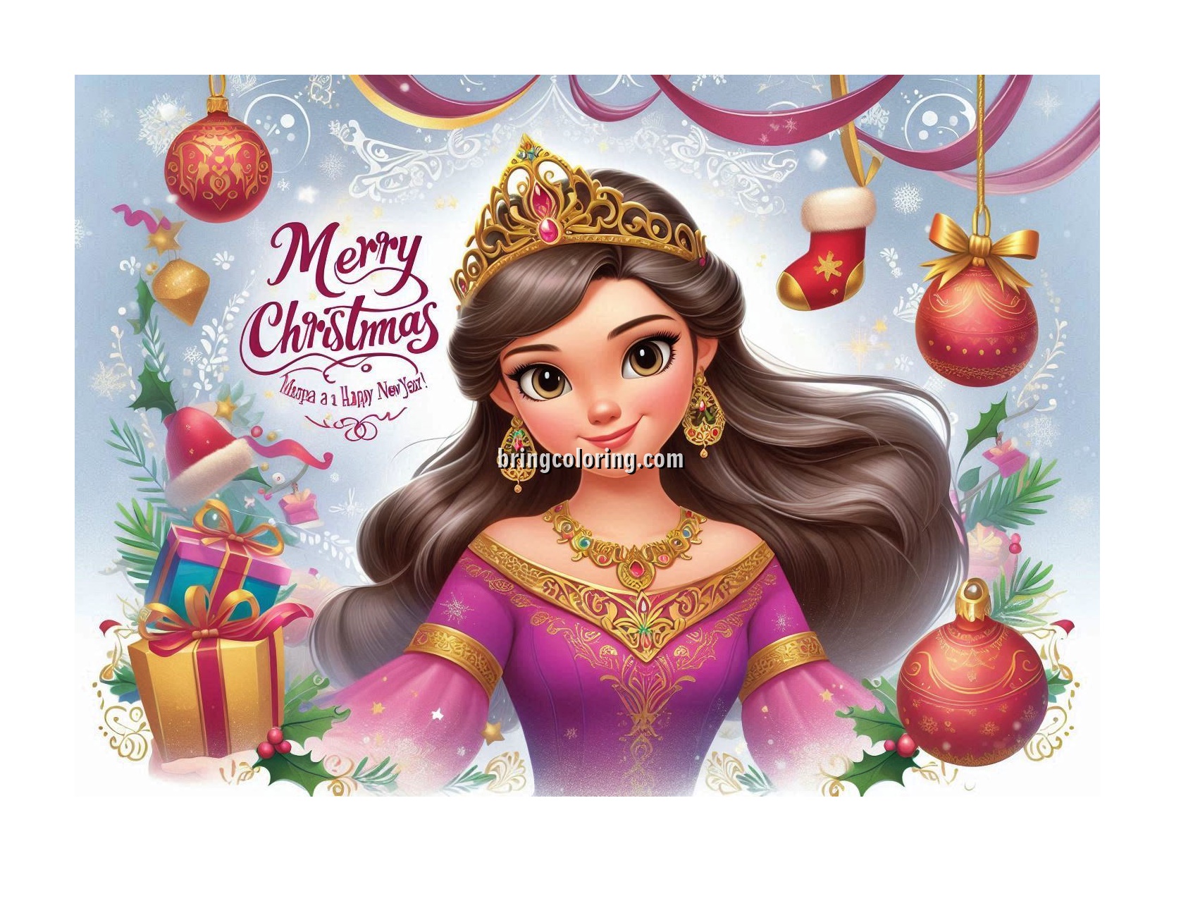 Image of Elena of Avalor Wishes You a Merry Christmas and a Happy New Year Coloring