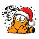 Holiday Fun with Garfield! Image of Garfield Wishes You a Merry Christmas and a Happy New Year Coloring