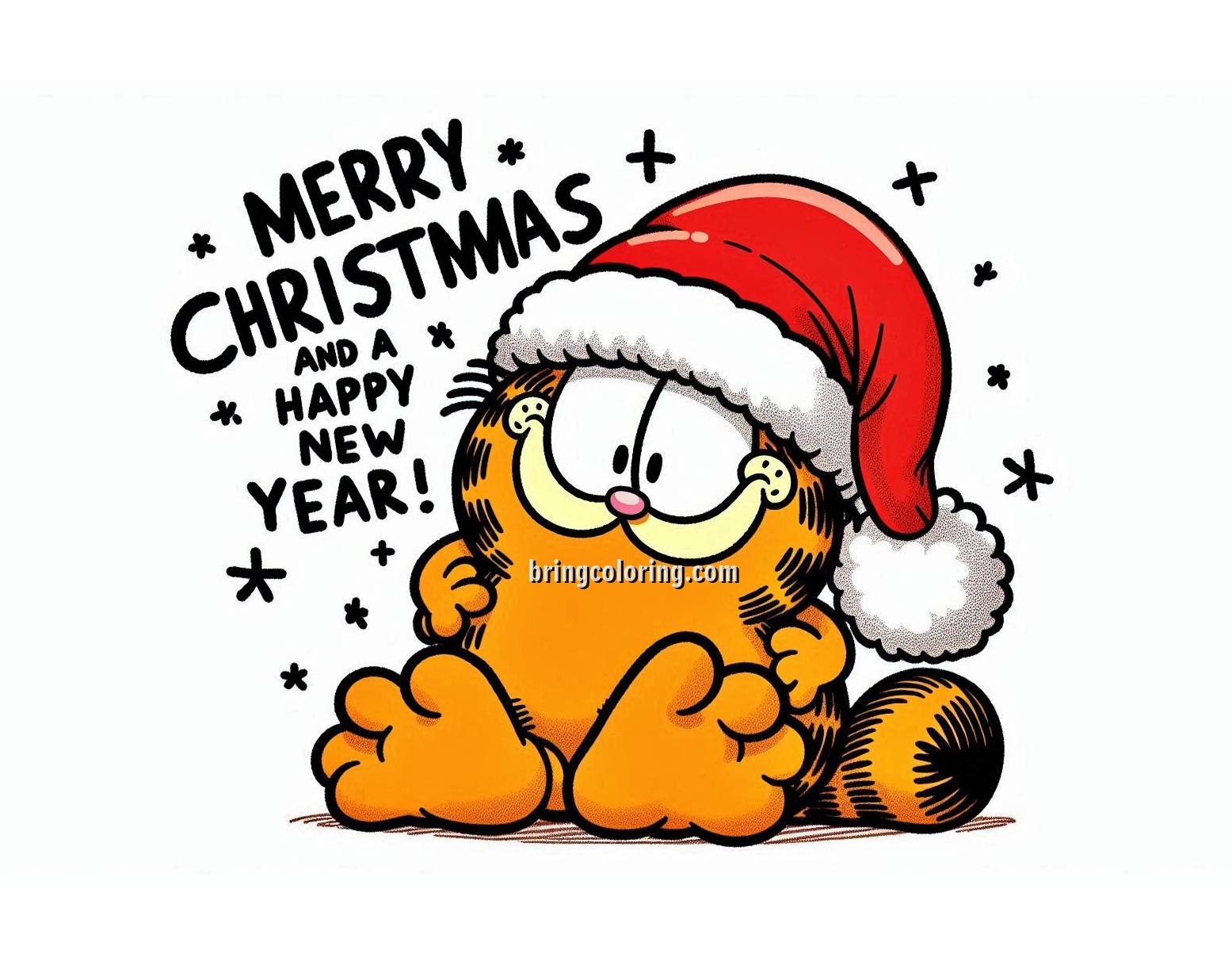Image of Garfield Wishes You a Merry Christmas and a Happy New Year Coloring