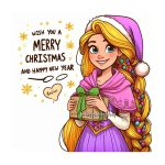 Image of Rapunzel Wishes You a Merry Christmas and Happy New Year Coloring
