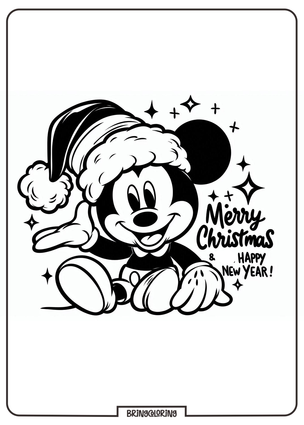 Mickey mouse Wishes You a Merry Christmas and Happy New Year Coloring