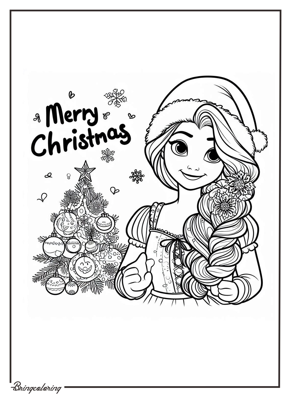 Welcome to Rapunzel’s Christmas and New Year Coloring Pages! 2 Rapunzel Wishes You a Merry Christmas and Happy New Year Coloring