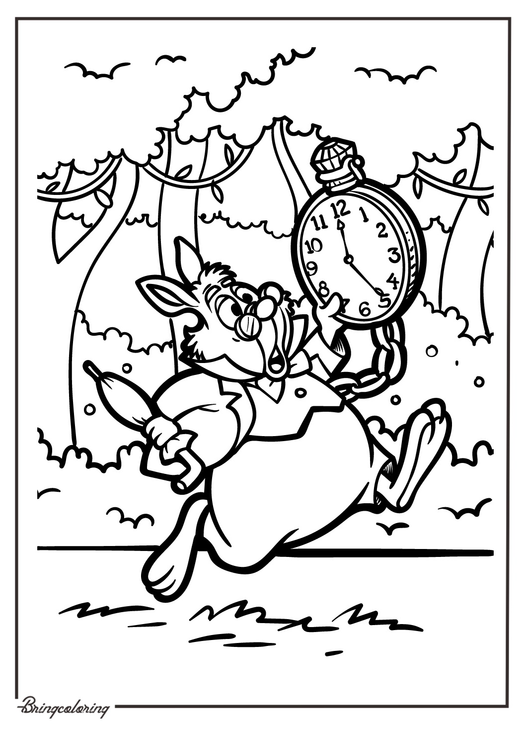 Easy Coloring Page White Rabbit from Alice in Wonderland bringcoloring.com