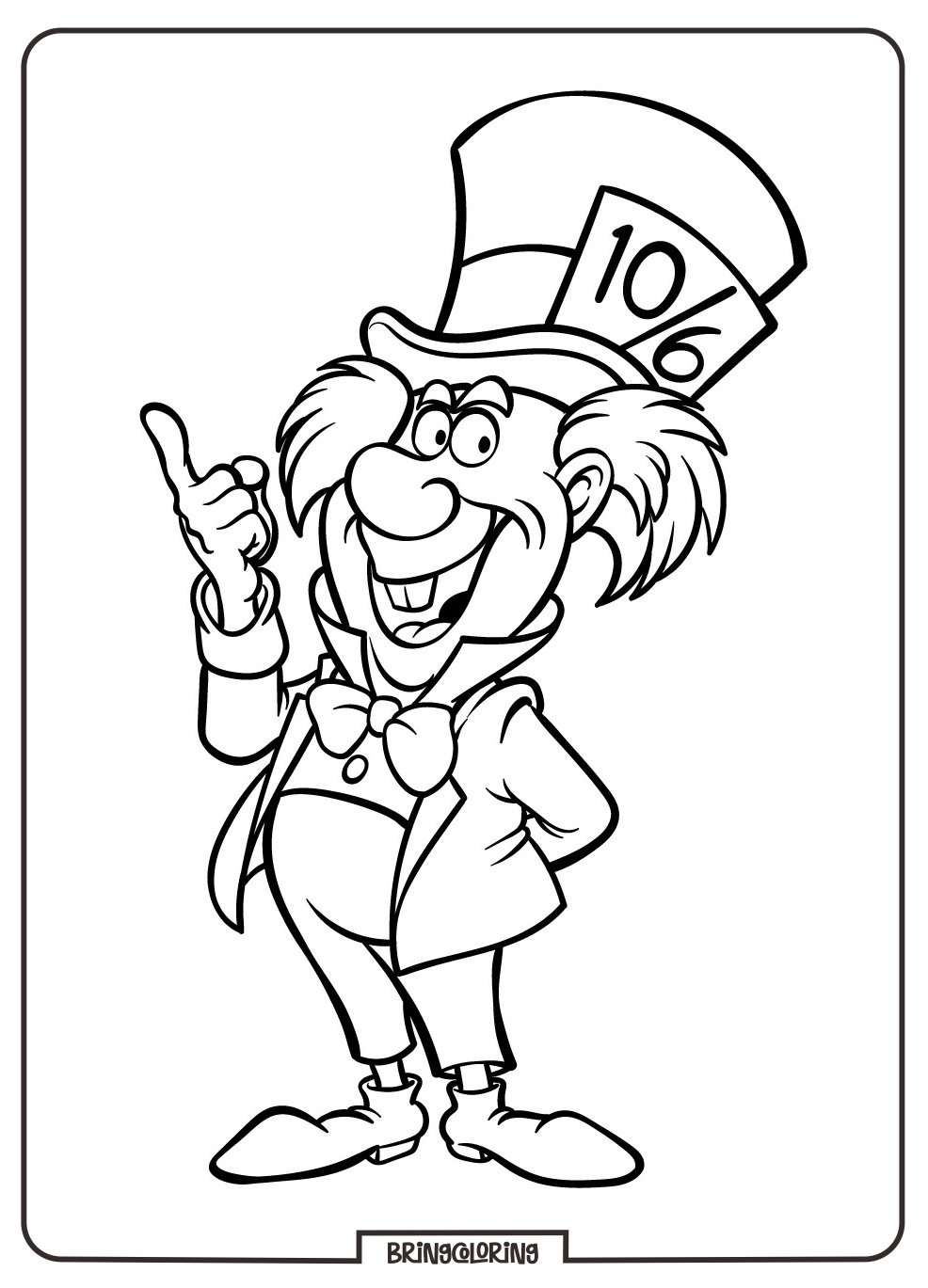 Mad Hatter from Alice in Wonderland Coloring Page for Kids 3 Mad Hatter From Alice In Wonderland Coloring Pages bringcoloring.com