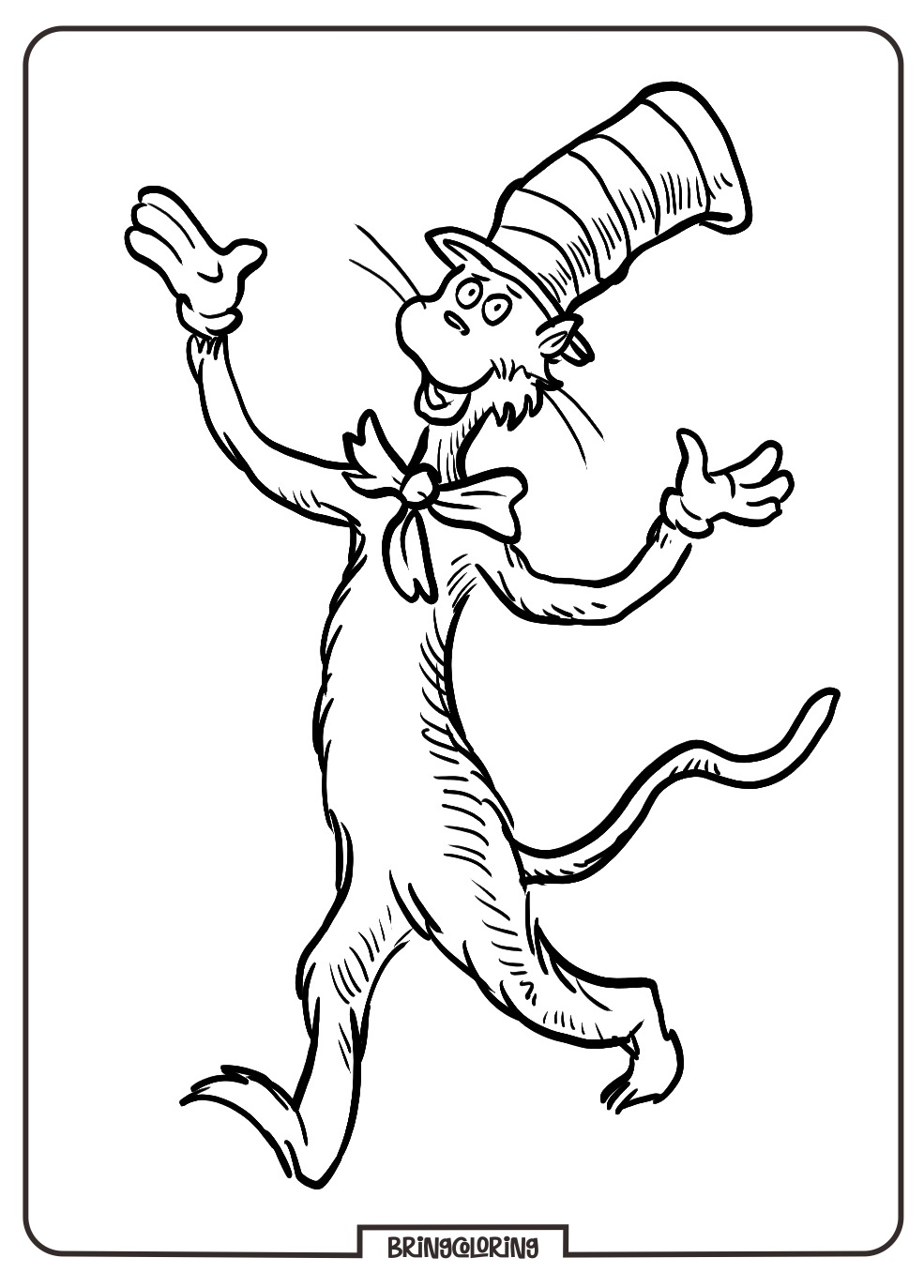 Cat in The hat Coloring Page for Kids bringcoloring.com