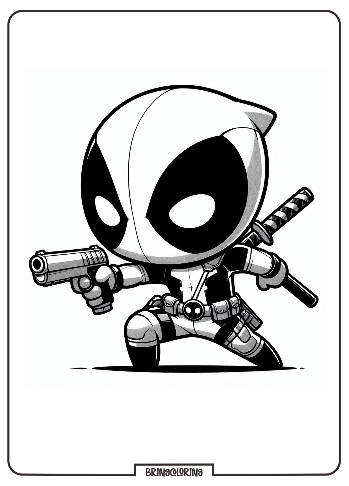 Cute Chibi Deadpool in Action Coloring Page bringcoloring.com