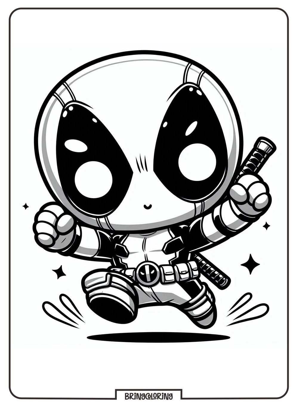 Cute Chibi Deadpool in Action Coloring Pages bringcoloring.com