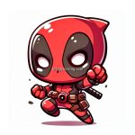 Image of Cute Chibi Deadpool in Action Coloring